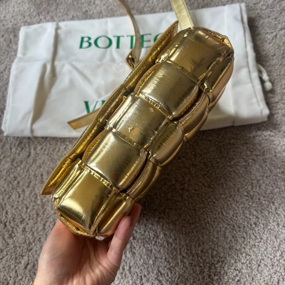 [Sold] BV Mirror Lambskin Intreccio Padded Cassette Crossbody Bag in Gold - Picture 7 of 14